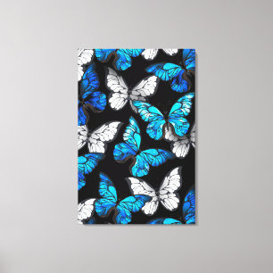 Mörk Sömlöst Mönster med Blue Butterflies Morpho Canvastryck