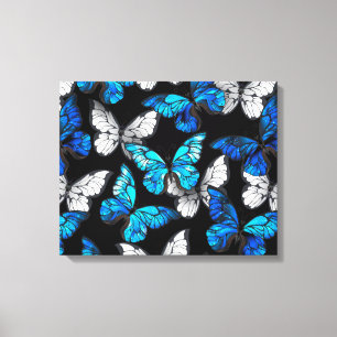 Mörk Sömlöst Mönster med Blue Butterflies Morpho Canvastryck