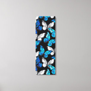 Mörk Sömlöst Mönster med Blue Butterflies Morpho Canvastryck