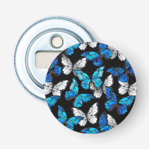 Mörk Sömlöst Mönster med Blue Butterflies Morpho Flasköppnare