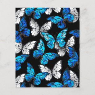 Mörk Sömlöst Mönster med Blue Butterflies Morpho Flygblad