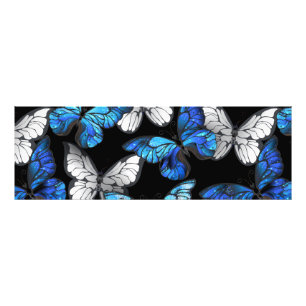 Mörk Sömlöst Mönster med Blue Butterflies Morpho Fototryck