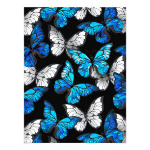Mörk Sömlöst Mönster med Blue Butterflies Morpho Fototryck