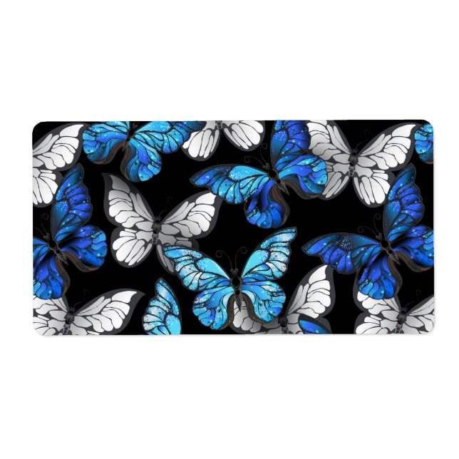 Mörk Sömlöst Mönster med Blue Butterflies Morpho Fraktsedel (Framsidan)