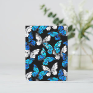 Mörk Sömlöst Mönster med Blue Butterflies Morpho Helg Vykort