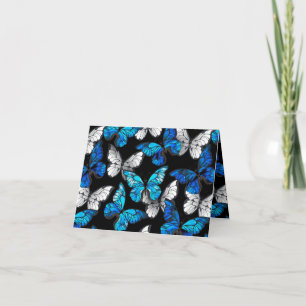 Mörk Sömlöst Mönster med Blue Butterflies Morpho Helgkort