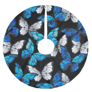 Mörk Sömlöst Mönster med Blue Butterflies Morpho Julgransmatta Borstad Polyester