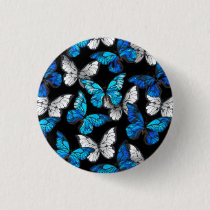 Mörk Sömlöst Mönster med Blue Butterflies Morpho Knapp