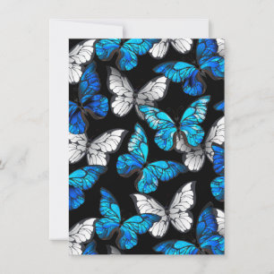 Mörk Sömlöst Mönster med Blue Butterflies Morpho Kort