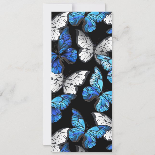 Mörk Sömlöst Mönster med Blue Butterflies Morpho Kort (Framsida)