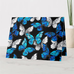 Mörk Sömlöst Mönster med Blue Butterflies Morpho Kort