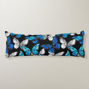 Mörk Sömlöst Mönster med Blue Butterflies Morpho Kroppskudde