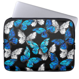 Mörk Sömlöst Mönster med Blue Butterflies Morpho Laptop Fodral