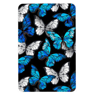 Mörk Sömlöst Mönster med Blue Butterflies Morpho Magnet