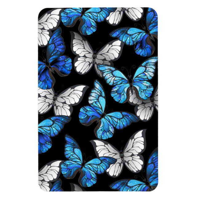 Mörk Sömlöst Mönster med Blue Butterflies Morpho Magnet (Vertikal)