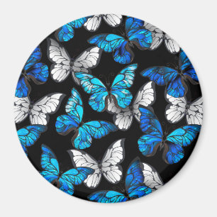 Mörk Sömlöst Mönster med Blue Butterflies Morpho Magnet