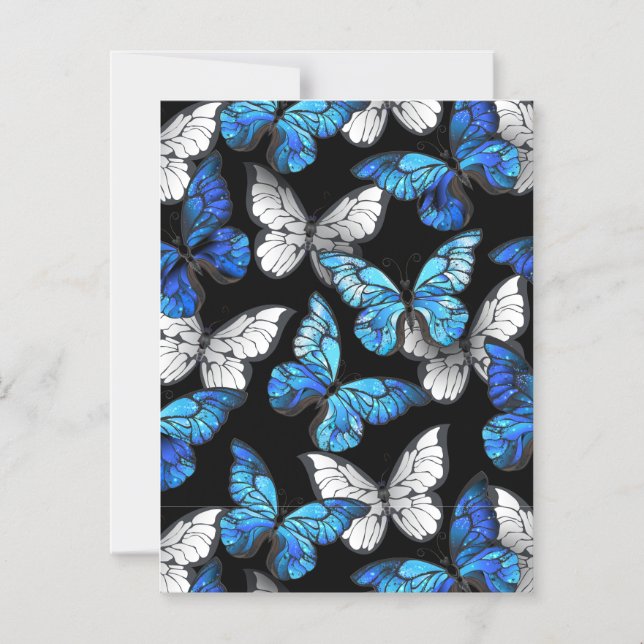 Mörk Sömlöst Mönster med Blue Butterflies Morpho Magnetisk Inbjudningskort (Framsida)