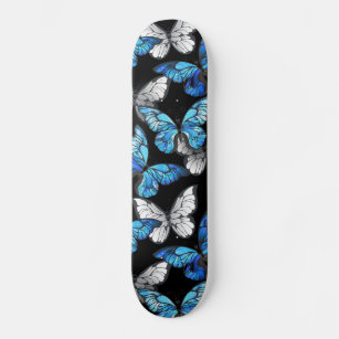 Mörk Sömlöst Mönster med Blue Butterflies Morpho Mini Skateboard Bräda 18,5 Cm
