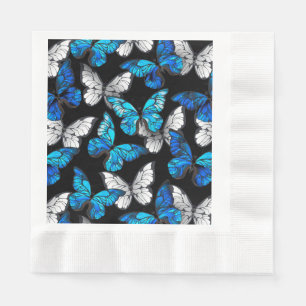 Mörk Sömlöst Mönster med Blue Butterflies Morpho Pappersservett