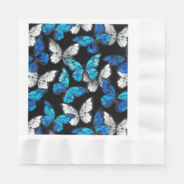 Mörk Sömlöst Mönster med Blue Butterflies Morpho Pappersservett (Framsidan)