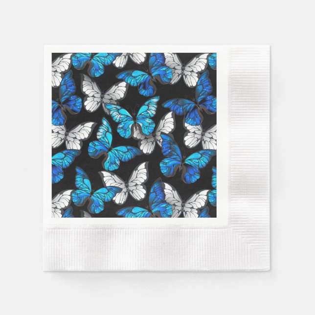 Mörk Sömlöst Mönster med Blue Butterflies Morpho Pappersservett (Framsidan)
