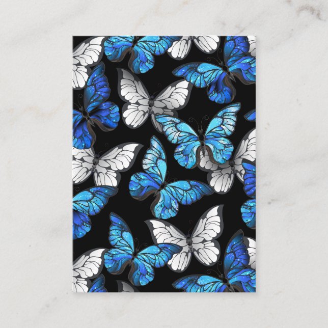Mörk Sömlöst Mönster med Blue Butterflies Morpho Placeringskort (Framsida)