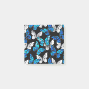Mörk Sömlöst Mönster med Blue Butterflies Morpho Post-it Block