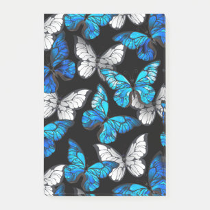 Mörk Sömlöst Mönster med Blue Butterflies Morpho Post-it Block