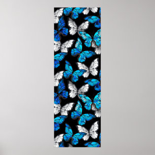 Mörk Sömlöst Mönster med Blue Butterflies Morpho Poster