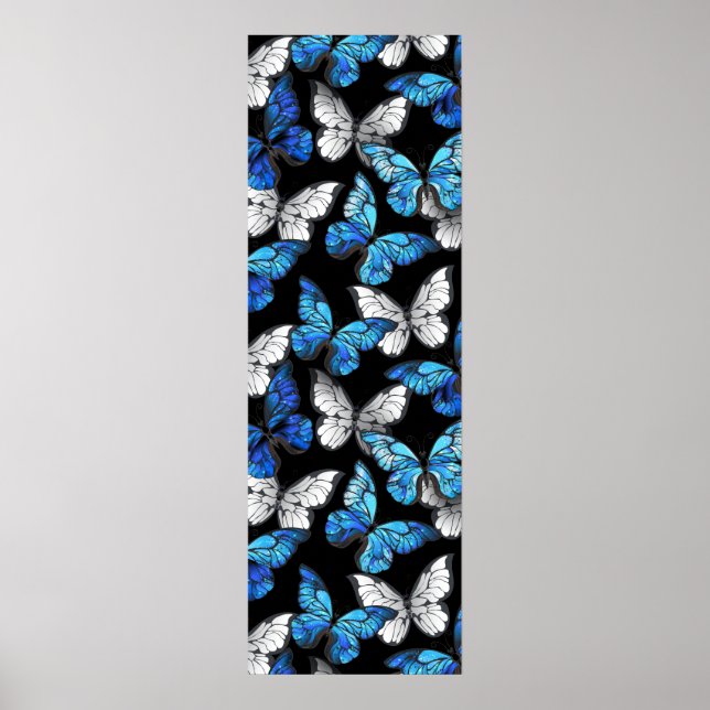 Mörk Sömlöst Mönster med Blue Butterflies Morpho Poster (Framsidan)