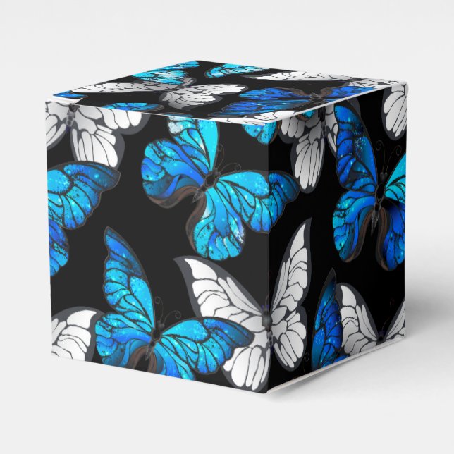 Mörk Sömlöst Mönster med Blue Butterflies Morpho Presentaskar (Framsidan Sidan)