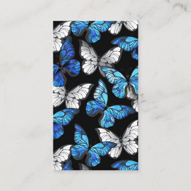 Mörk Sömlöst Mönster med Blue Butterflies Morpho Rabattkort (Framsida)