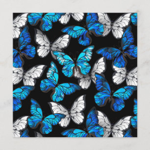 Mörk Sömlöst Mönster med Blue Butterflies Morpho Rådkort