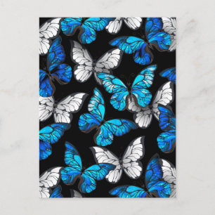 Mörk Sömlöst Mönster med Blue Butterflies Morpho Rådkort