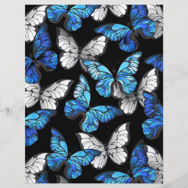 Mörk Sömlöst Mönster med Blue Butterflies Morpho Reklamblad (Framsidan)