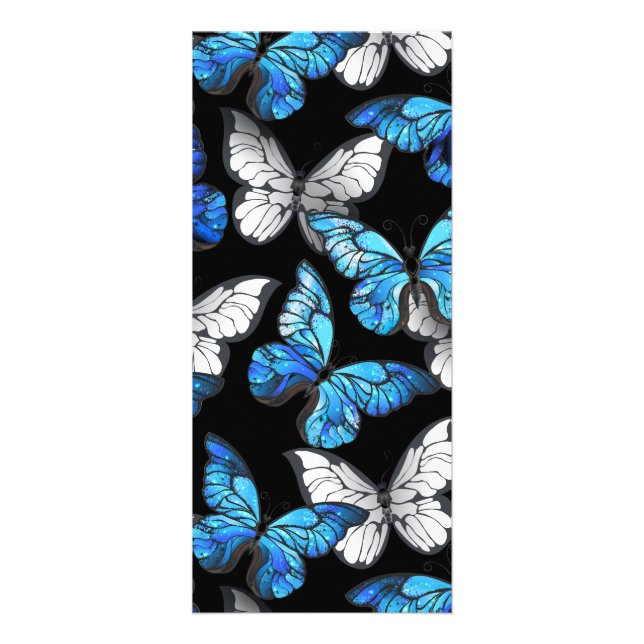 Mörk Sömlöst Mönster med Blue Butterflies Morpho Reklamkort (Framsidan)