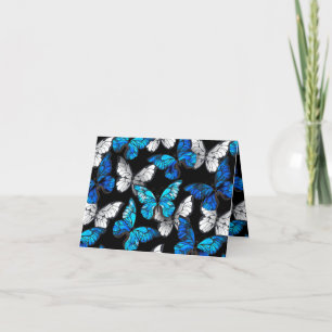 Mörk Sömlöst Mönster med Blue Butterflies Morpho Tack Kort