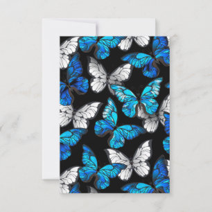 Mörk Sömlöst Mönster med Blue Butterflies Morpho Tack Kort