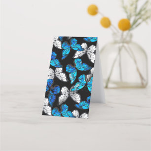 Mörk Sömlöst Mönster med Blue Butterflies Morpho Tidsbeställning Kort
