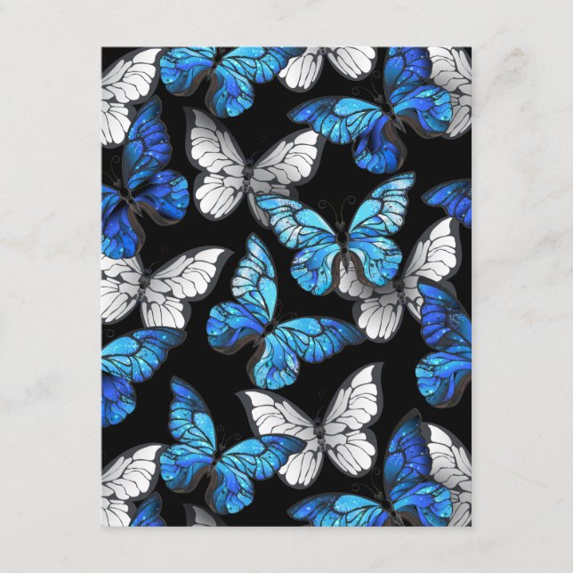 Mörk Sömlöst Mönster med Blue Butterflies Morpho Tilläggskort (Framsida)
