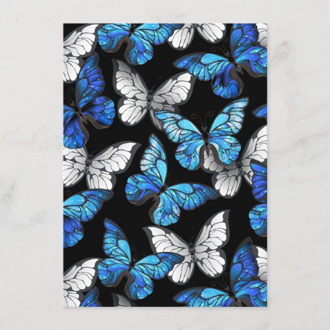 Mörk Sömlöst Mönster med Blue Butterflies Morpho Tilläggskort (Framsida)