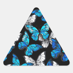 Mörk Sömlöst Mönster med Blue Butterflies Morpho Triangelformat Klistermärke