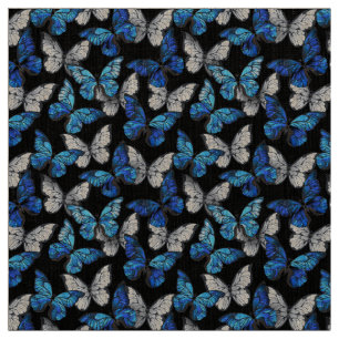 Mörk Sömlöst Mönster med Blue Butterflies Morpho Tyg