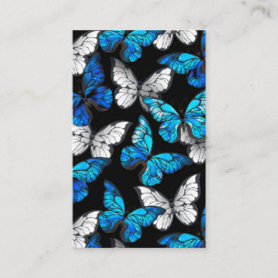 Mörk Sömlöst Mönster med Blue Butterflies Morpho Visitkort