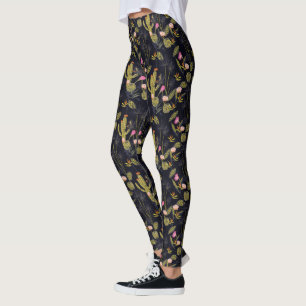 Mörk Sommarnatt Cactus Mönster Leggings