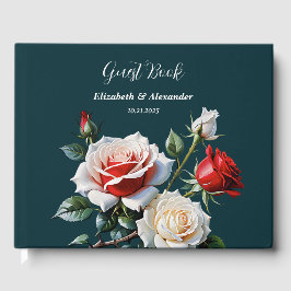 Mörk Söt rosa White röd ros blommigt bröllop Gästböcker