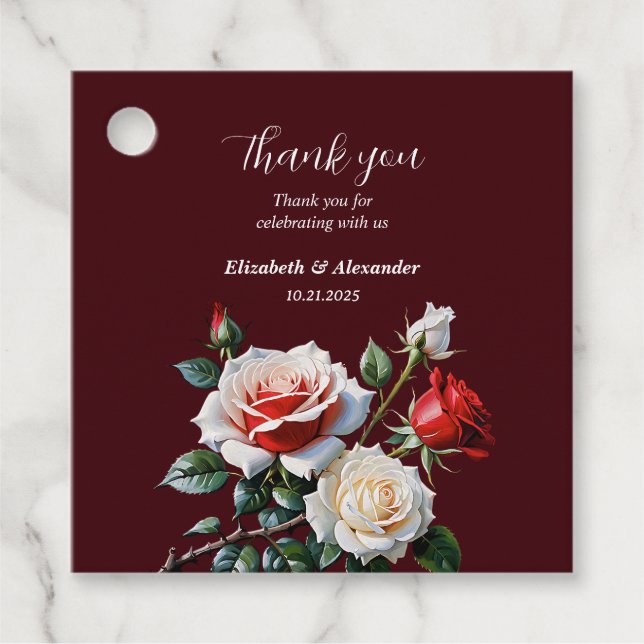 Mörk Söt rosa White röd ros blommigt bröllop Gåvor Etiketter (Framsida)
