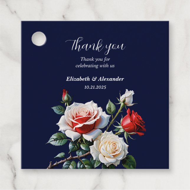 Mörk Söt rosa White röd ros blommigt bröllop Gåvor Etiketter (Framsida)