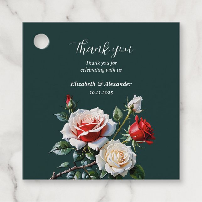 Mörk Söt rosa White röd ros blommigt bröllop Gåvor Etiketter (Framsida)