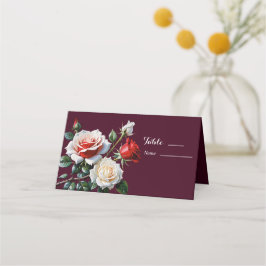 Mörk Söt rosa White röd ros blommigt bröllop Placeringskort